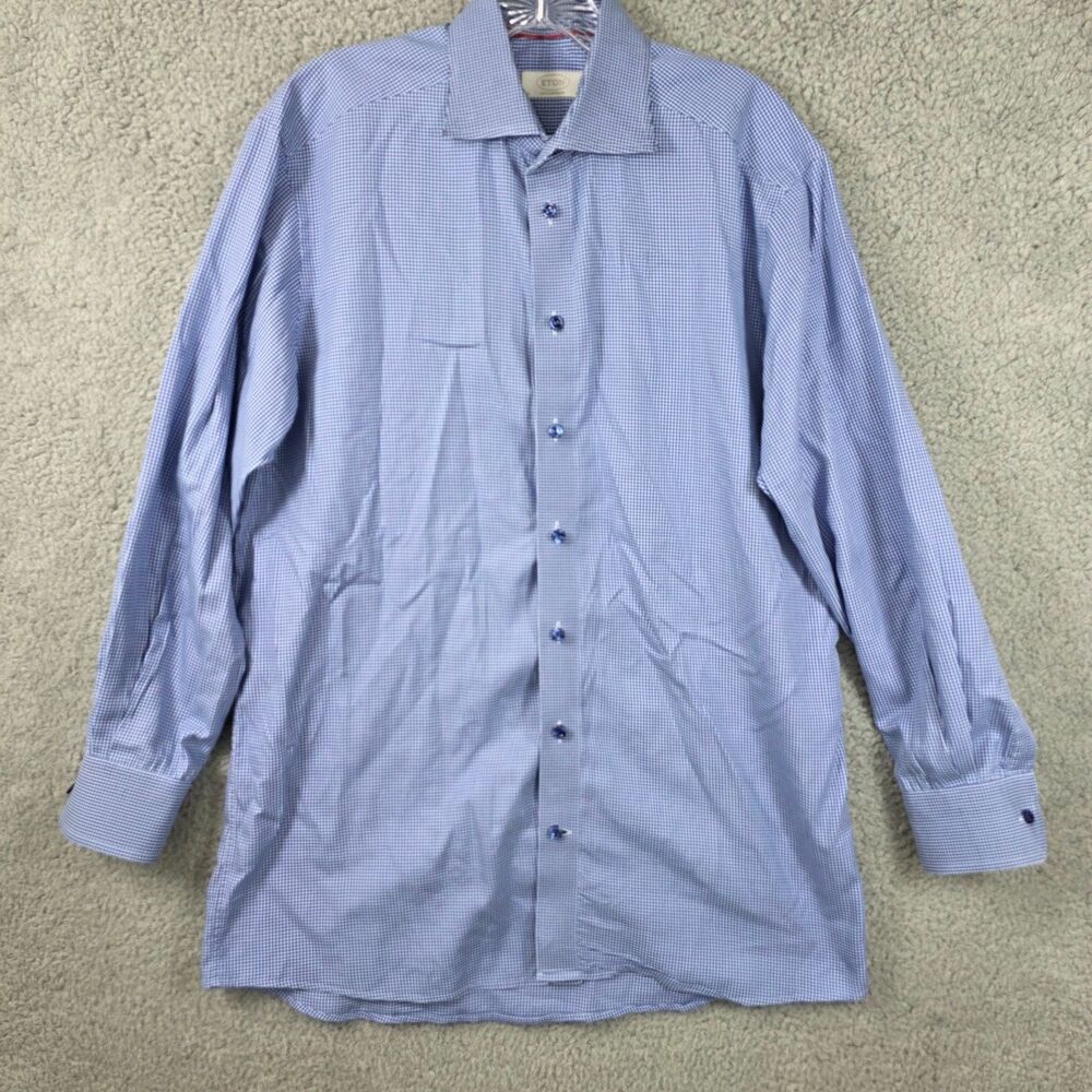 Eton Men’s Contemporary Blue Micro Check Spread Collar Button Up SIze 16 41